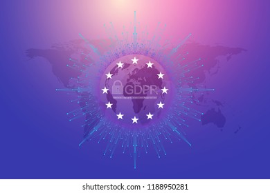 GDPR - General Data Protection Regulation. Dotted Europe map and flag. Protection of personal data. Vector illustration