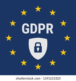 GDPR - General Data Protection Regulation. Flag of European Union. Vector illustration
