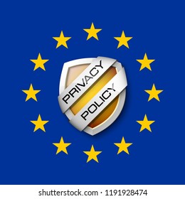 GDPR General Data Protection Regulation EU shield. Gdpr badge internet business guard shield. Safety badge vector icon. Security label. Defense safeguard tag. Privacy policy protect sticker shape icon