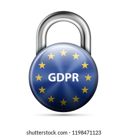 GDPR General Data Protection Regulation EU lock. Gdpr badge internet business guard padlock. Safety badge vector icon. Security label. Defense safeguard tag. Privacy policy protect sticker shape icon