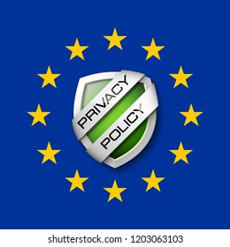 GDPR General Data Protection Regulation EU shield. Gdpr badge internet business guard shield. Safety badge vector icon. Security label. Defense safeguard tag. Privacy policy protect sticker shape icon