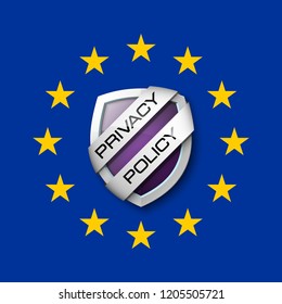 GDPR General Data Protection Regulation EU shield. Gdpr badge internet business guard shield. Safety badge vector icon. Security label. Defense safeguard tag. Privacy policy protect sticker shape icon