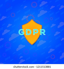 GDPR - General Data Protection Regulation. GDPR compliance symbol. Vector illustration on blue background.