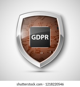 GDPR General Data Protection Regulation EU shield. Gdpr badge internet business guard shield. Safety badge vector icon. Security label. Defense safeguard tag. Privacy policy protect sticker shape icon