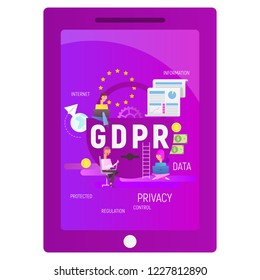 GDPR - General Data Protection Regulation. 
 Smartphone with GDPR Padlock on White Background. Vector Illustration for Banner, Social Media and Landing Page. Square Fomat