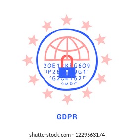   GDPR- General Data Protection Regulation. Doodle flat design icon vector illustration concept. 