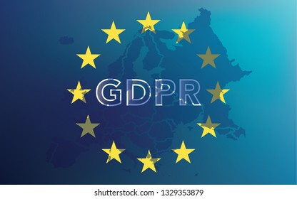 GDPR - General Data Protection Regulation on EU map and flag. Vector illustration