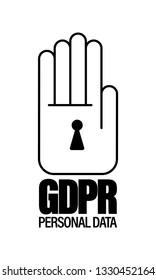 GDPR - General Data Protection Regulation. Personsl data. In shape of hand and padlock. Flat design. Hand-drawn. Vector illustrator.
