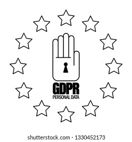 GDPR - General Data Protection Regulation. Personsl data. In shape of hand and padlock. Flat design. Hand-drawn. Vector illustrator.