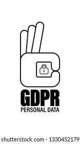 GDPR - General Data Protection Regulation. Personsl data. In shape of hand and padlock. Flat design. Hand-drawn. Vector illustrator.