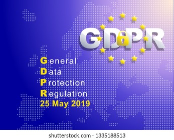 GDPR - General Data Protection Regulation. Dotted Europe map and flag. Protection of personal data. Vector illustration.