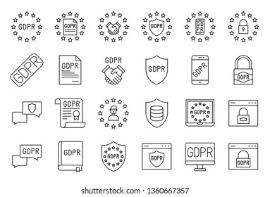 GDPR General Data Protection Regulation vector icon set, line style