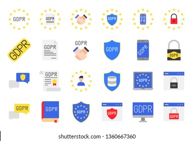 GDPR General Data Protection Regulation vector icon set, flat style