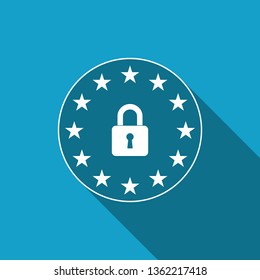 GDPR - General data protection regulation icon isolated with long shadow. European Union symbol. Security, safety, protection, privacy concept. Flat design. Vector Illustration