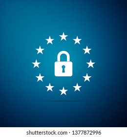 GDPR - General data protection regulation icon isolated on blue background. European Union symbol. Security, safety, protection, privacy concept. Flat design. Vector Illustration