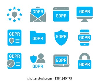 GDPR General Data Protection Regulation icon set, flat design