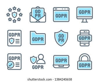 GDPR General Data Protection Regulation icon set, two tone style