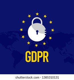 GDPR - General Data Protection Regulation. EU map and flag. Data 25 may 2019 Vector illustration template