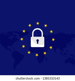 GDPR - General Data Protection Regulation. EU map and flag. Data 25 may 2019 Vector illustration template