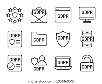 GDPR General Data Protection Regulation icon set, line design