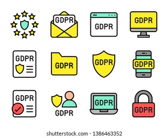 GDPR General Data Protection Regulation icon set, filled design