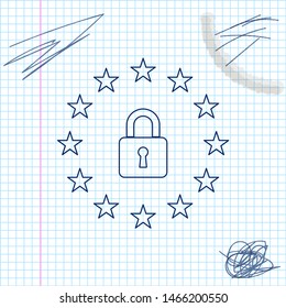 GDPR - General data protection regulation line sketch icon isolated on white background. European Union symbol. Security, safety, protection, privacy concept. Vector Illustration