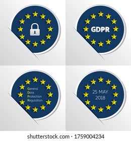 GDPR - General Data Protection Regulation. EU flag. Vector illustration