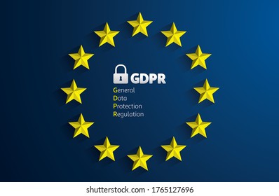 GDPR - General Data Protection Regulation. EU flag. Vector illustration