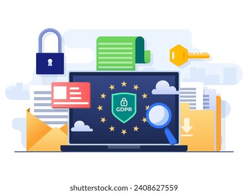 GDPR, General Data Protection Regulation, Network data security, Confidential data protection, Web security,Cyber security technology concept flat illustration for landing page, website banner design 
