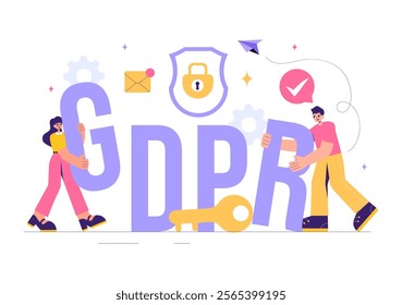 GDPR or General Data Protection Regulation Illustration featuring Cybersecurity, Personal Information Protection, and Access Control Verification