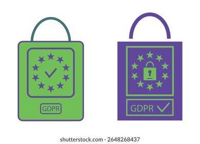 GDPR General Data Protection Regulation Compliance Icons Green and Purple Secure Data Handling Vector Illustration.