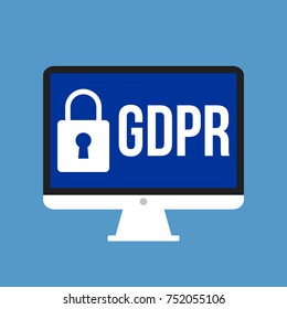 GDPR - General Data Protection Regulation, big lock and letters on computer display