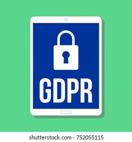 GDPR - General Data Protection Regulation, big lock and letters on digital tablet