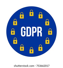 GDPR - General Data Protection Regulation, eu flag stylized vector round icon