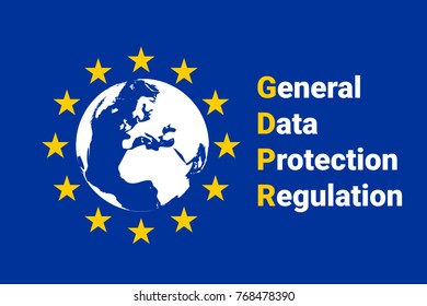 GDPR - General Data Protection Regulation. EU map and flag. Vector illustration