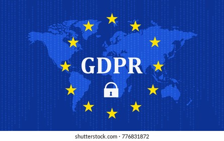 GDPR - General Data Protection Regulation. map and flag. Vector illustration