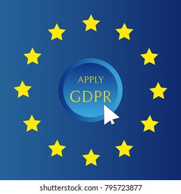 GDPR - General Data Protection Regulation, word abbreviation, apply button with mouse white poointer
