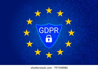 GDPR - General Data Protection Regulation. EU map and flag, shield. Vector illustration