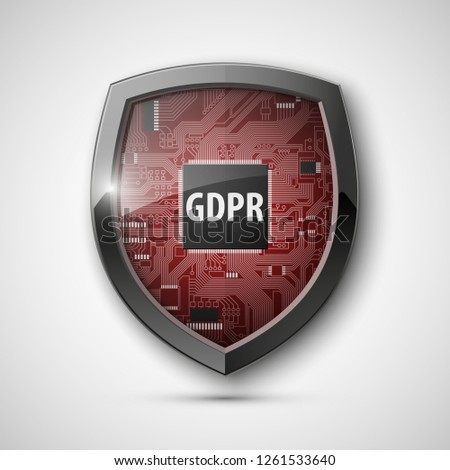 GDPR General Data Protection Regulation EU shield. Gdpr badge internet business guard shield. Safety badge vector icon. Security label. Defense safeguard tag. Privacy policy protect sticker shape icon