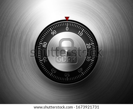 GDPR General Data Protection Regulation. Internet business guard padlock. Privacy policy protect. Realistic vector metallic safe lock. Code lock. Brushed metal