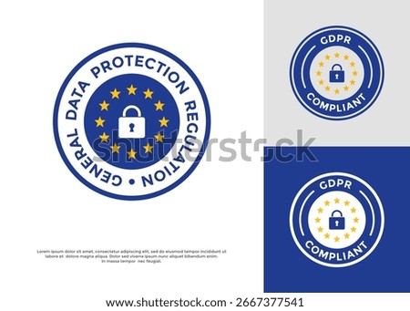 GDPR ( General Data Protection Regulation) badges and logos features a padlock and EU stars. Suitable for websites, mobile apps, and corporate documents, privacy policy pages, consent forms 