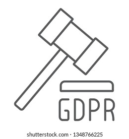 GDPR hammer thin line icon, personal and enforcement, law sign, vector graphics, a linear pattern on a white background, eps 10.