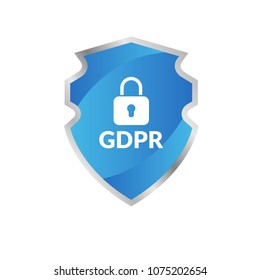 GDPR Icon And Blue Shield. Vector Illustration