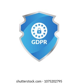 GDPR icon and blue shield. Vector illustration