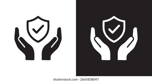 GDPR Icon – Hands Holding Shield with Checkmark – Data Privacy and Security Vector