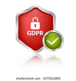 GDPR icon on glossy metallic shield.Vector illustration 