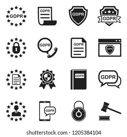 GDPR Icons. Black Flat Design. Vector Illustration. 