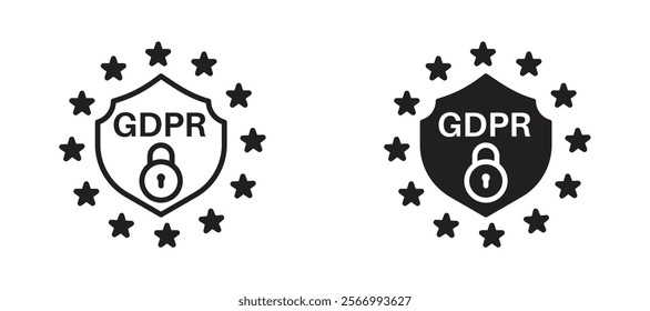 GDPR icons in outline and fill. vector illustration for ui.