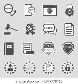 GDPR Icons. Sticker Design. Vector Illustration.