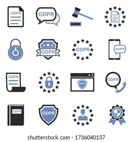 GDPR Icons. Two Tone Flat Design. Vector Illustration.
